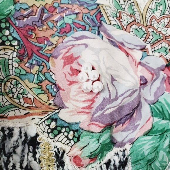 Vintage FairSet Boucle Boho Granny Floral Pearl Applique Sweater L - Picture 7 of 8